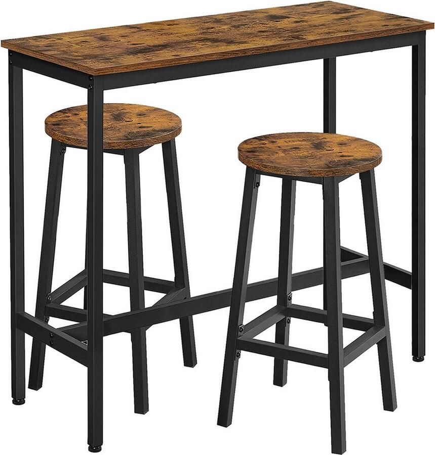 Vasagle Bartafelset statafel met 2 barkrukken keukenrekken met barstoelen bartafel met barkrukken keukentafel en keukenstoelen in industrieel design voor keuken vintage bruin-zwart