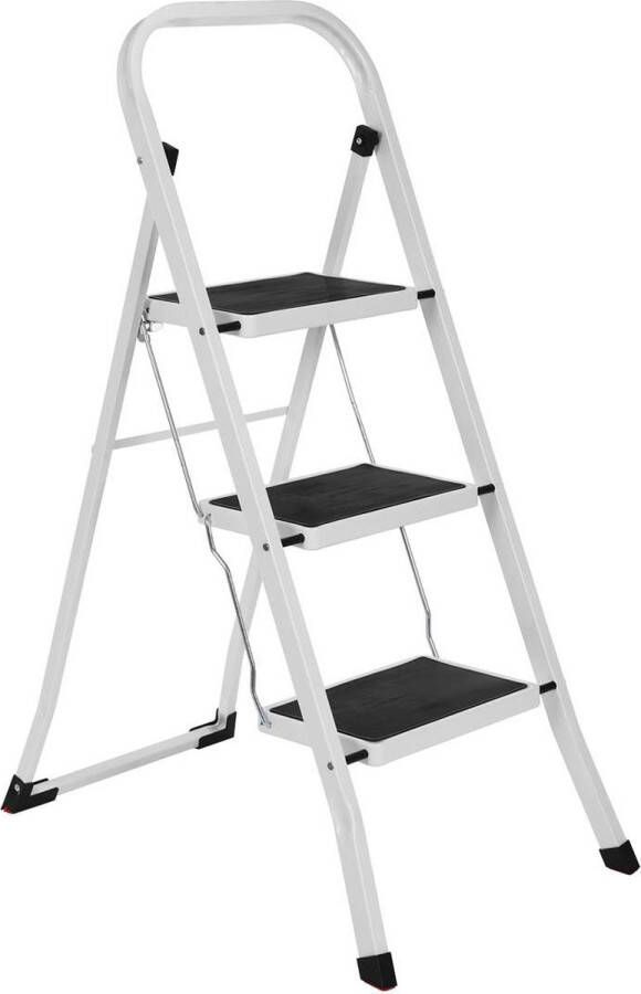 VASGALE Trapladder Keukentrap Vouwladder Huishoudtrap 3 treden Antislip Max. 150 KG Staal Wit Zwart