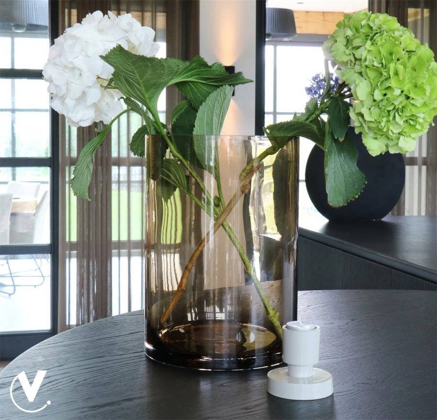 Vase The World Vaas Caspian Koker Taupe Glas Rond Ø25 x H35 cm