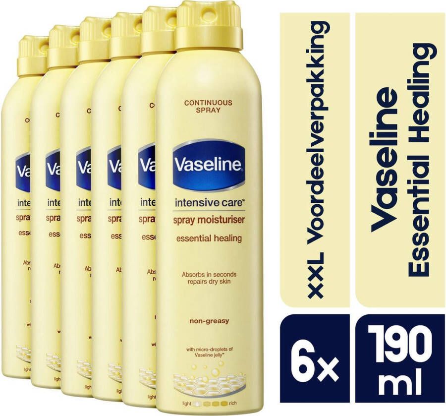 Vaseline Bodylotion Spray Essential Healing 6 x 190 ml Bodylotion Voordeelverpakking XXL Spray & Go