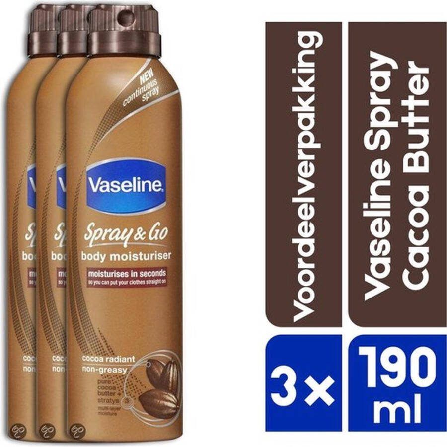 Vaseline Spray & Go Cacao 3 x 190 ml Bodylotion voordeelverpakking