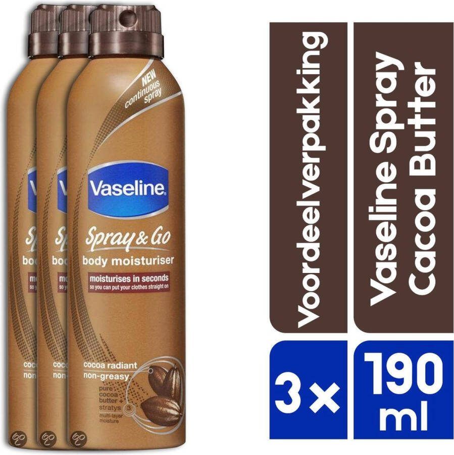 Vaseline Spray & Go Cacao 3 x 190 ml Bodylotion voordeelverpakking