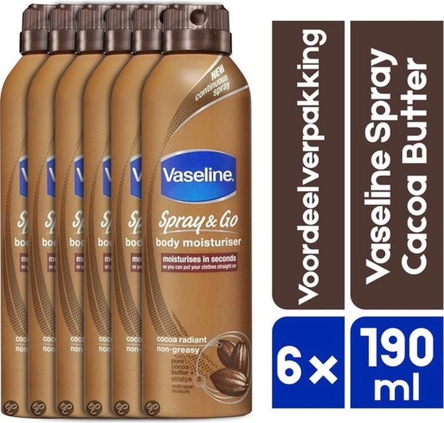 Vaseline Spray & Go Cacao 6 x 190 ml Bodylotion voordeelverpakking