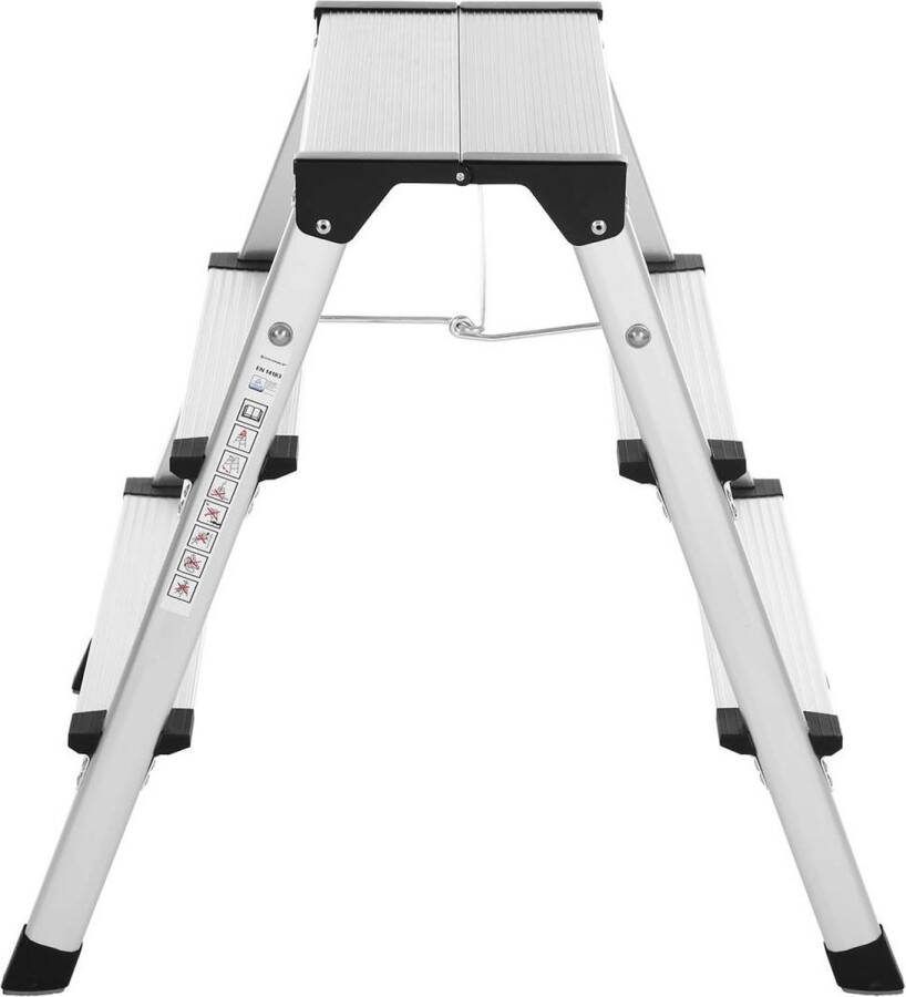 VASGALE Trapladder Huishoudtrap Keukentrap Particulier en professioneel gebruik 3 treden Dubbelzijdig Max. 150 KG Aluminium Grijs