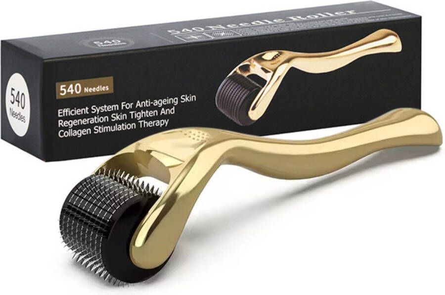 VATESI Dermaroller 0.5 mm 540 Micronaalden Gezichtsroller Baardroller Huidverzorging Goud