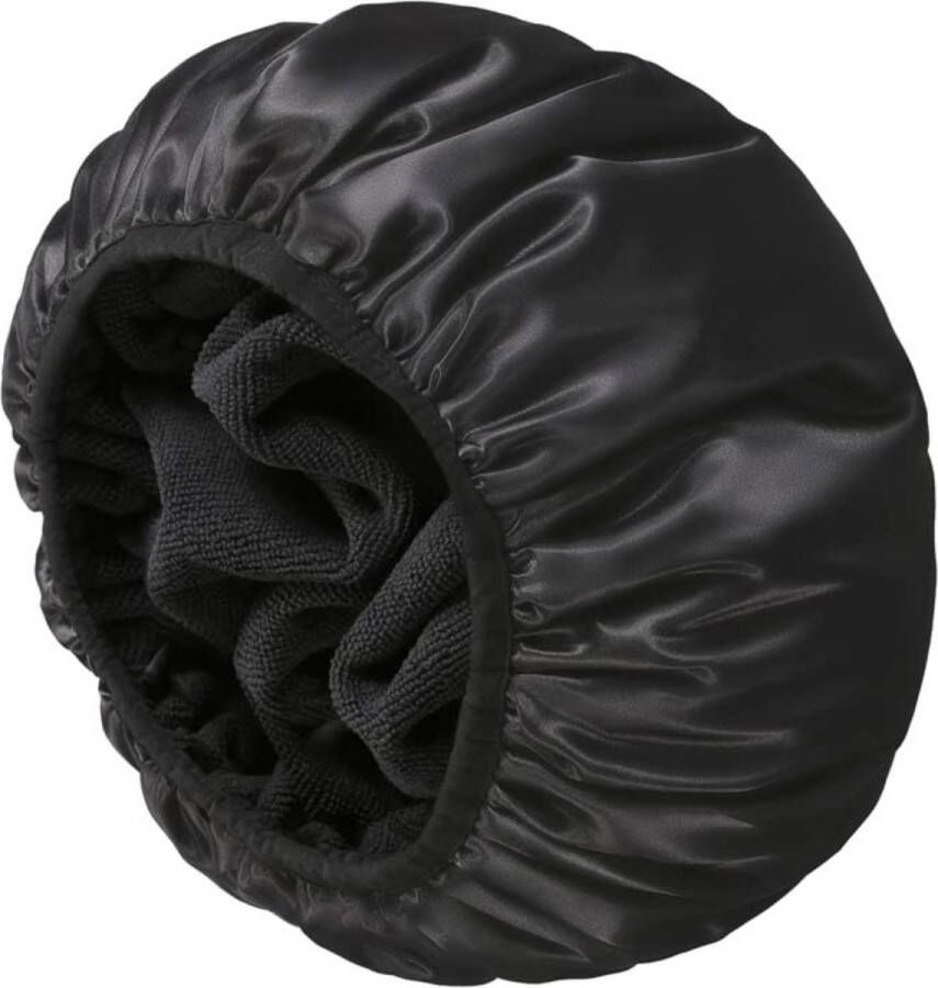 VATESI Luxe Douchemuts met Badstof Voering voor Dames Shower Cap Droog haar Douchekapje Zwart