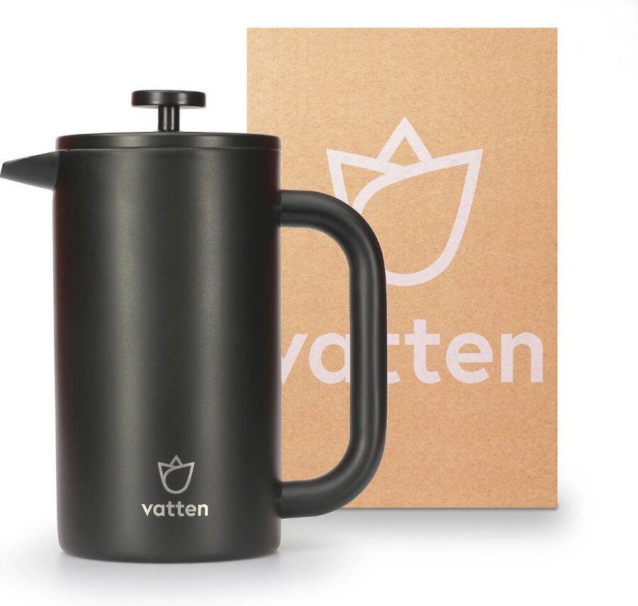 Vatten Premium RVS French Press Zwart 1 Liter Dubbelwandige Koffiemaker Cafetière