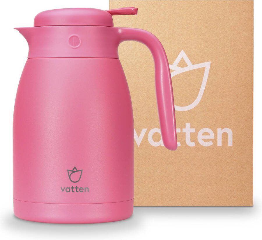 Vatten Premium RVS Thermoskan Felroze 1.5 Liter Met Drukknop Isoleerkan