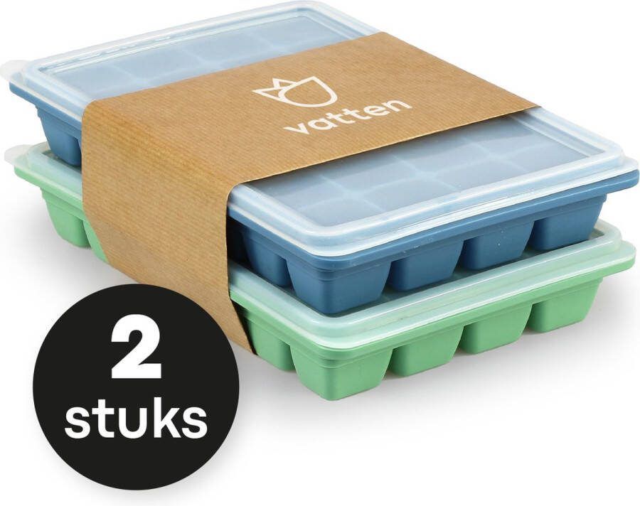 Vatten Siliconen IJsblokjesvorm met Deksel 2 Stuks Blauw en Groen 56 ijsblokjes