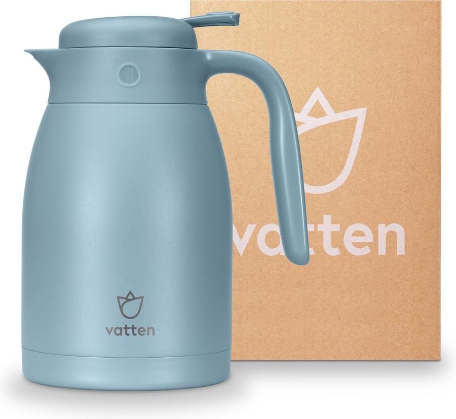 Vatten Premium RVS Thermoskan Lichtblauw 1.5 Liter Met Drukknop Isoleerkan