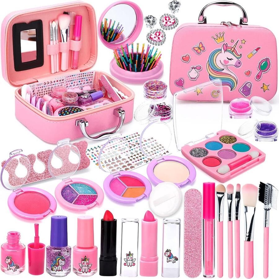 VBZ 30 delige Make Up Set Make Up Koffer Meisjes Make Up Speelgoed Met Draagbare Koffer Kappersset Speelgoed – Roze
