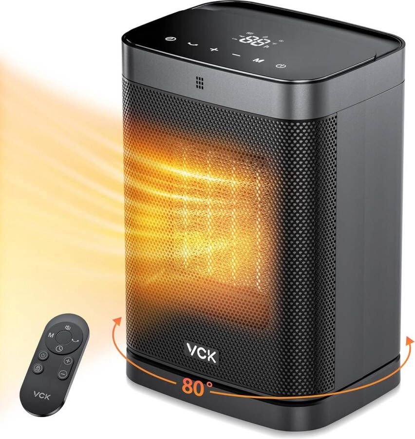 VCK Roterende Keramische Kachel 1500W voor binnen 28 CM Elektrische verwarming met afstandsbediening en touch bediening