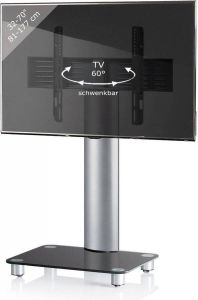 Hioshop Tosal Tv-meubel Met Glazen Voet En Wielen Zilverkleurig Zwart Glas.