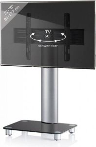 Hioshop Tosal Tv-meubel Met Glazen Voet En Wielen Zilverkleurig Matglas.