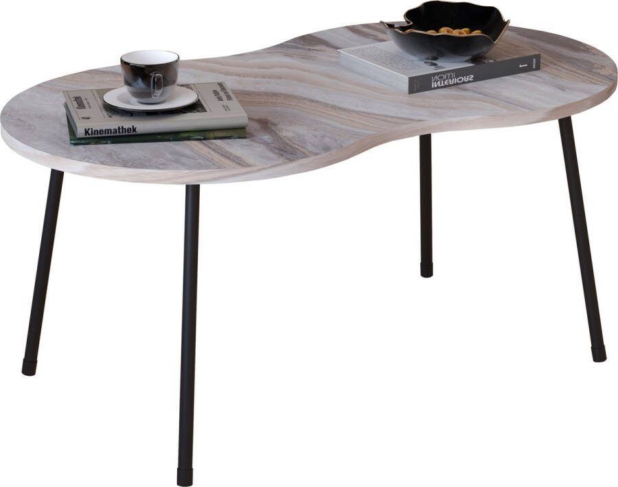 Vcm Holz ovaler Beistelltisch Marmor Optik Couchtisch Sofatisch Wohnzimmertisch Mirola