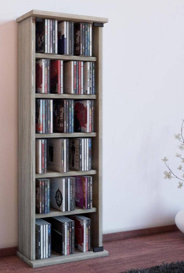 Vcm Houten CD DVD-standaard Plankast Opbergvloer Vetro Glazen Deur Houten CD DVD-standaard Plankast Opbergvloer Vetro Glazen Deur