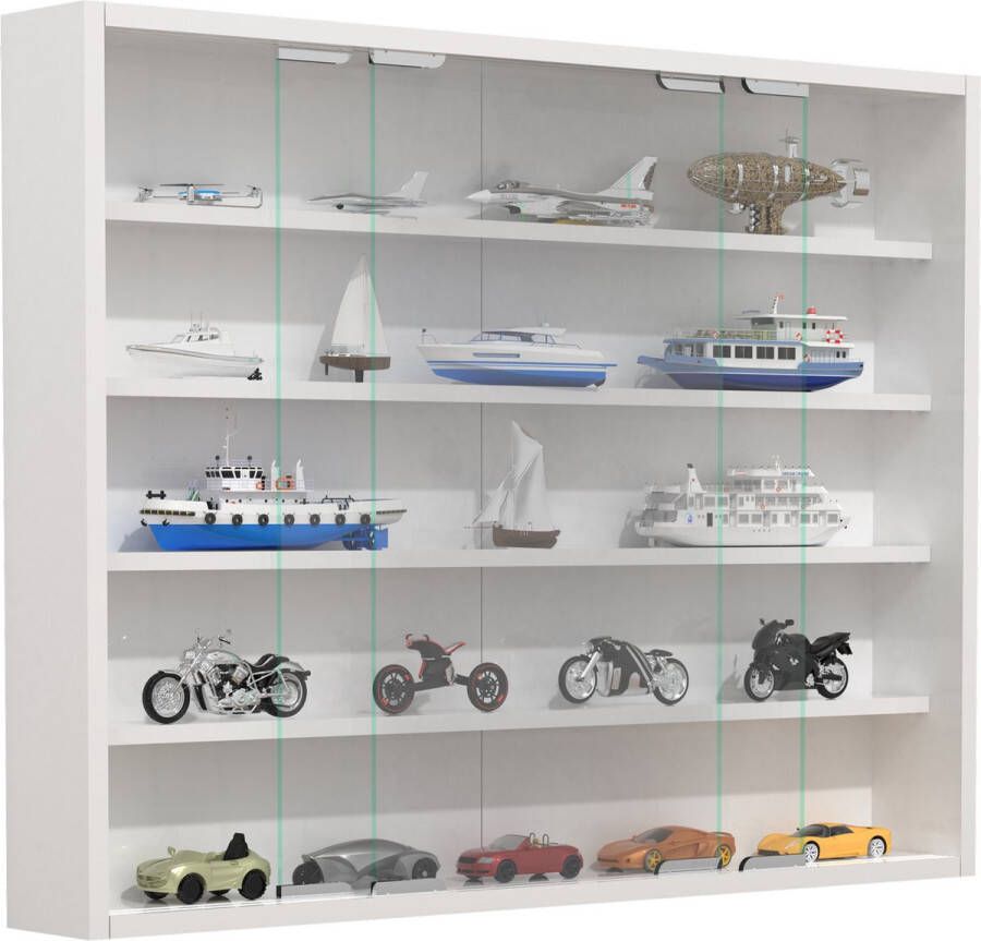 Hioshop AgisaL glazen vitrines wandmontage 2 schuifdeuren wit.