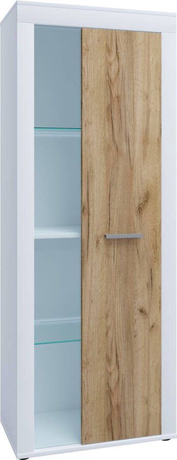 Vcm Houten ladekast Dressoir Highboard Vitrinekast Woonkamerkast Usilo Draaideur Glas