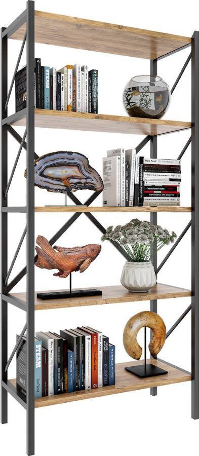 Vcm Houten Metalen Opbergrek Boekenkast Decoratieve Boekenrek Insasi 5 Houten Metalen Opbergrek Boekenkast Decoratieve Boekenrek Insasi 5