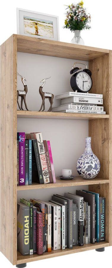 Vcm Houten Opbergrek Boekenkast Decoratieve Boekenrek Bulas 3 Compartimenten Houten Opbergrek Boekenkast Decoratieve Boekenrek Bulas 3 Compartimenten