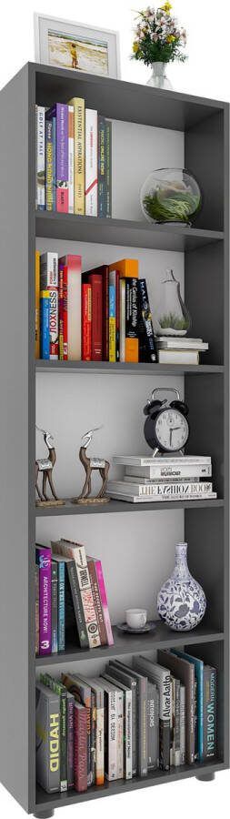 Vcm Houten opbergstandaard boekenkast decoratieve boekenstandaard Bulas 5 vakken Houten opbergstandaard boekenkast decoratieve boekenstandaard Bulas 5 vakken