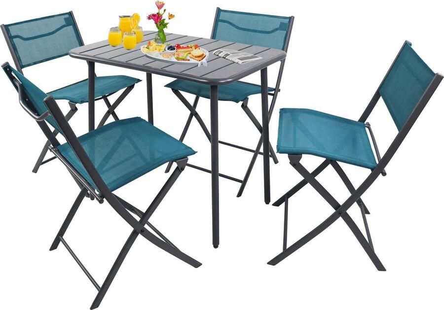 Vcm 5-tlg. Set Bistroset Esstisch Gartenset Balkonset Stuh klappbar Tisch Garten Camping Sumila 80x55