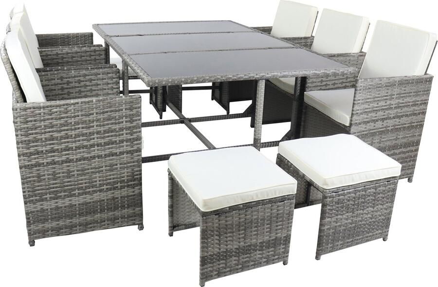 Vcm 9-tlg Gartenmöbel Sitzgruppe Gartenmöbel Glas Tisch Stühle Rattan Raloso