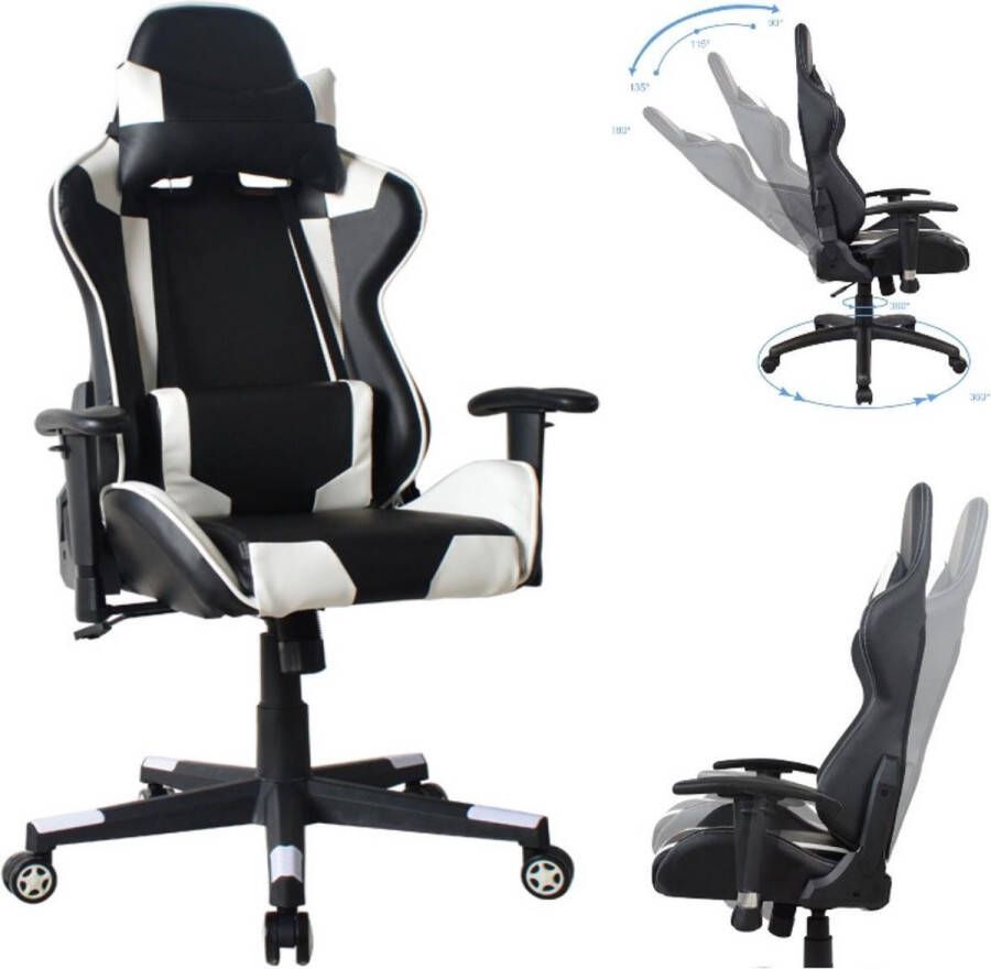 VDD Gaming Bureaustoel gamestoel Thomas racing gaming stijl stoel ergonomisch zwart wit