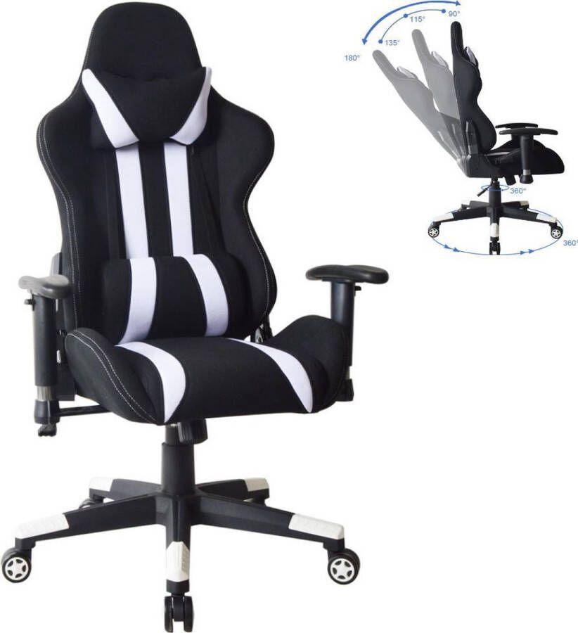 VDD Gaming Bureaustoel Thomas gamestoel racing gaming stijl stof bekleding wit zwart