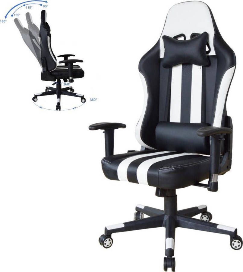 VDD Gamestoel bureaustoel Thomas racing gaming stijl recht zitvlak zwart wit