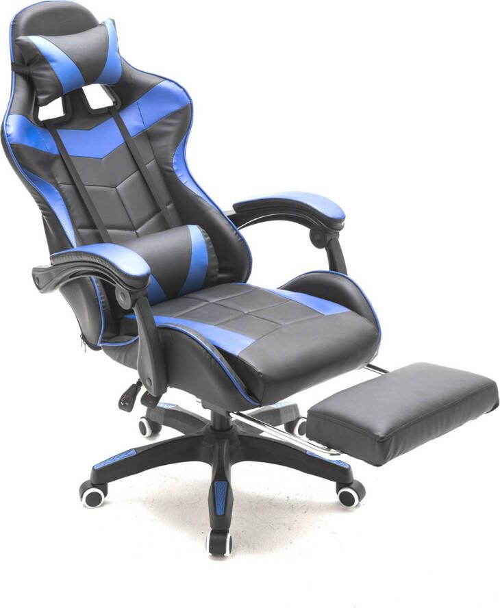 VDD Gaming Gamestoel met voetsteun Cyclone tieners bureaustoel racing gaming stoel blauw zwart