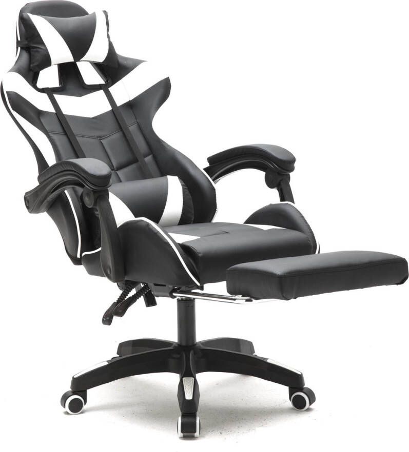 VDD Gamestoel met voetsteun Cyclone tieners bureaustoel racing gaming stoel wit zwart