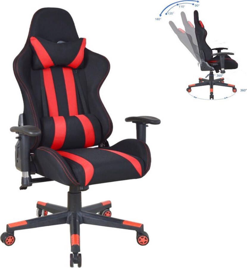 VDD Gaming Gamestoel Thomas bureaustoel racing gaming stijl stof bekleding zwart rood