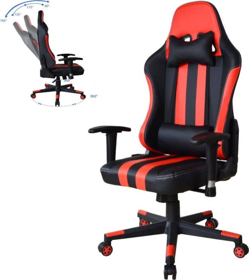 VDD Gamestoel bureaustoel Thomas racing gaming stijl recht zitvlak zwart rood