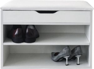 VDD Halbankje met schoenen opbergvakken schoenenbankje met zitkussen wit