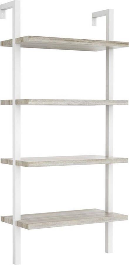 VDD Industrial Vintage Design Wandrek ladder boekenkast Stoer industrieel metaal hout 152 cm hoog wit