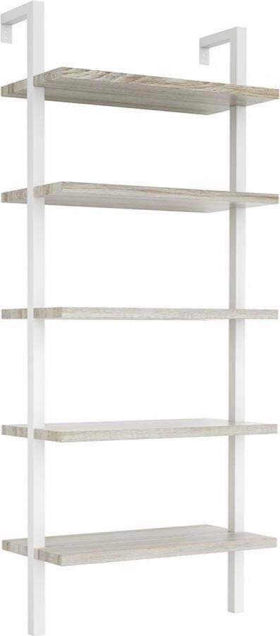 VDD Industrial Vintage Design Wandrek ladder boekenkast Stoer industrieel metaal hout 184 cm hoog wit