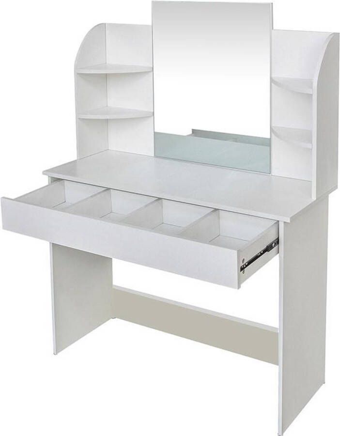 VDD Kaptafel make up visagie opmaaktafel toilettafel met spiegel lade en opbergplanken wit