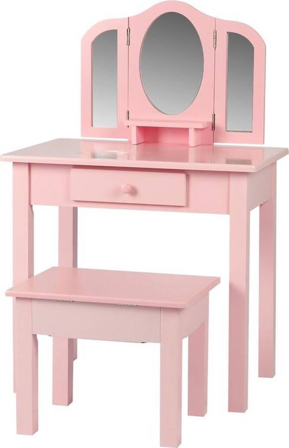 VDD Kaptafel visagie make up meisje opmaaktafel kinderkamer met spiegels en krukje roze