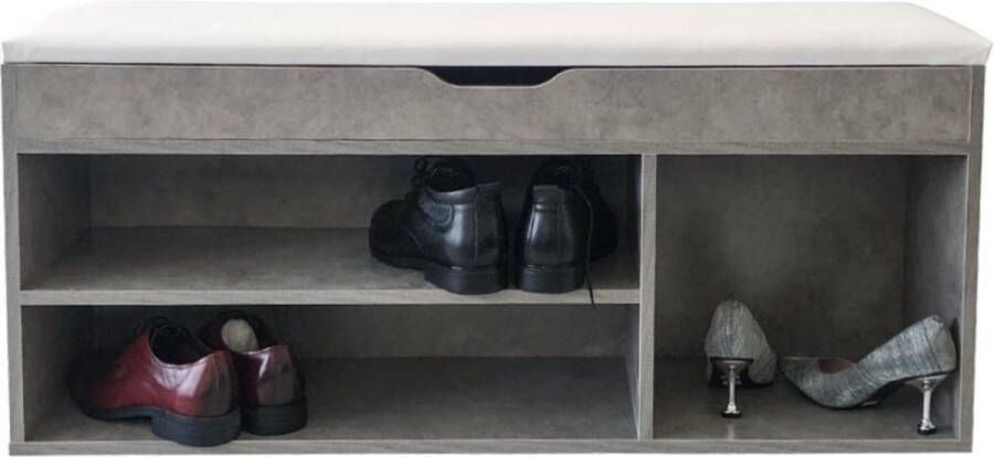VDD Schoenenkast hal bankje met opbergruimte schoenenrek met zitkussen grijs beton look
