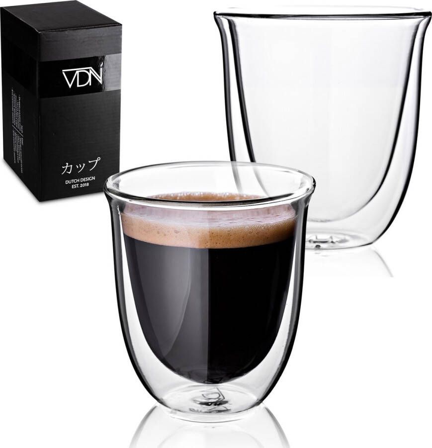VDN Dubbelwandige theeglazen koffieglazen Cappuccino glazen Warme en koude dranken mokken dubbelwandig 250 ML Set van 2 Kerstcadeau