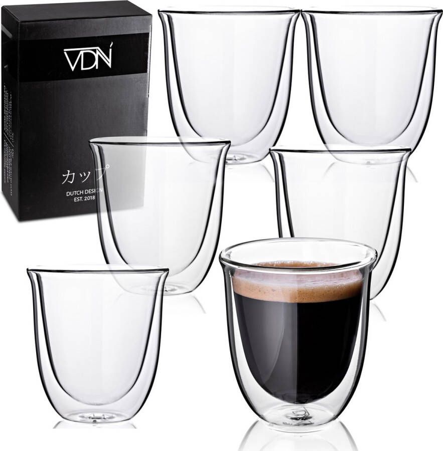 VDN Dubbelwandige theeglazen koffieglazen Cappuccino glazen Warme en koude dranken mokken dubbelwandig 250 ML Set van 4 Kerstcadeau