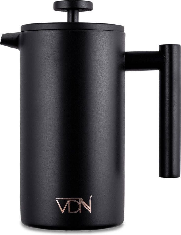 VDN French press Cafetiere 0.8 L Verse koffiemaker Dubbelwandig RVS koffiepers Zwart Kerstcadeau
