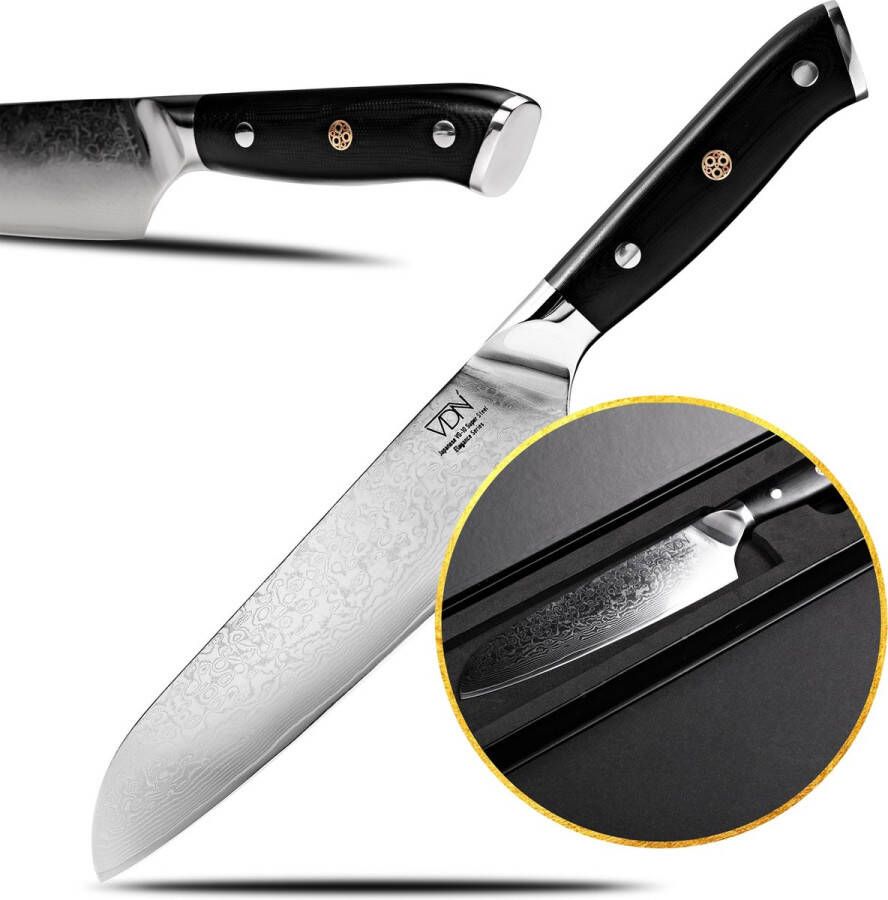 VDN Santokumes damaststaal Elegance serie VG-10 Japans damascus 67 lagen staal Kerstcadeau