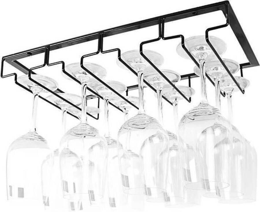 VDN Stainless Ophangrek Wijnglazen Wijnglazenrek Wijnglazenhouder Zwart Metaal Vier rijen Inclusief bevestigingsmateriaal Wijn Glas Rek Wijnrek 12 Glazen Bar Keuken Café