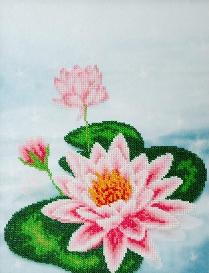 Vdv BORDUURPAKKET met parels Water Lily Waterlelie 0986 kralen borduren (dit pakket is deel van een drieluik)