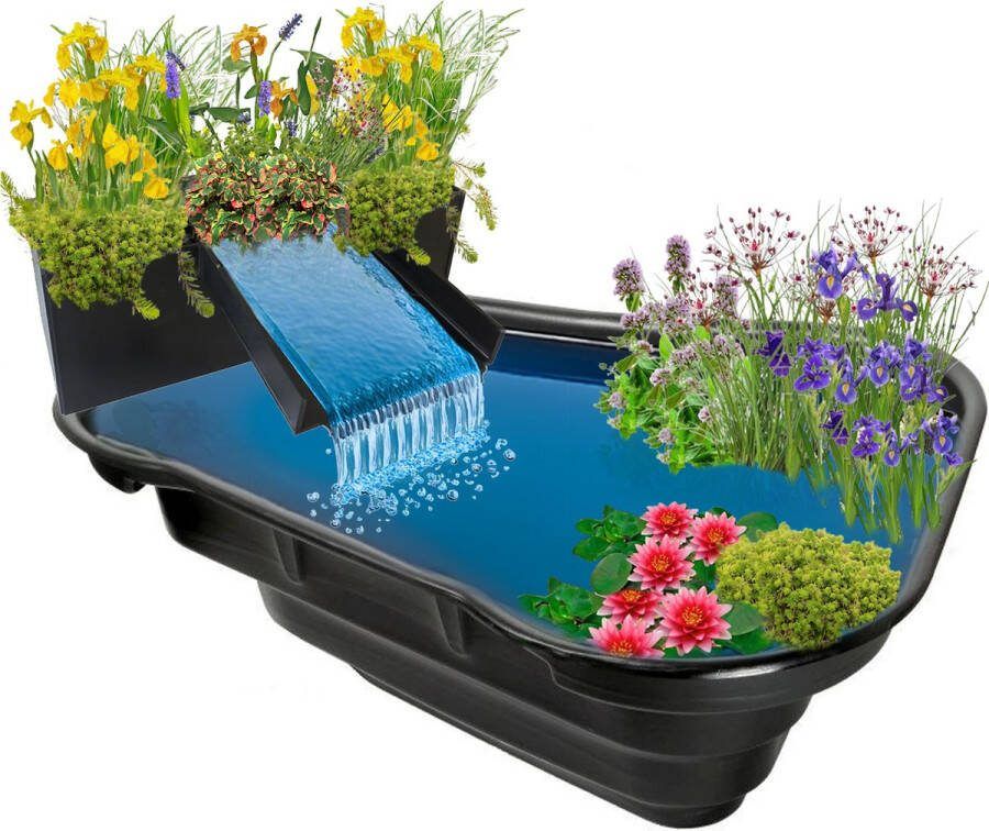 Vdvelde.com Natuurlijke Vijverbak 1000 Liter + Plantenfilter met Waterval Rood Vijver 215 x 170 x 65 cm Plantenfilter 75 x 25 x 25 cm Incl. planten en benodigdheden