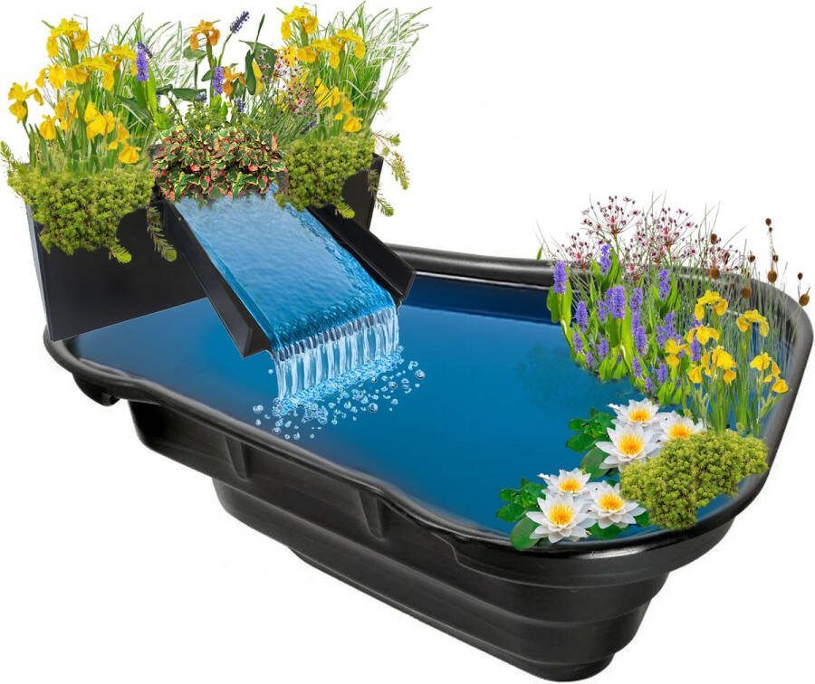 Vdvelde.com Natuurlijke Vijverbak 1000 Liter + Plantenfilter met Waterval Wit Vijver 215 x 170 x 65 cm Plantenfilter 75 x 25 x 25 cm Incl. planten en benodigdheden