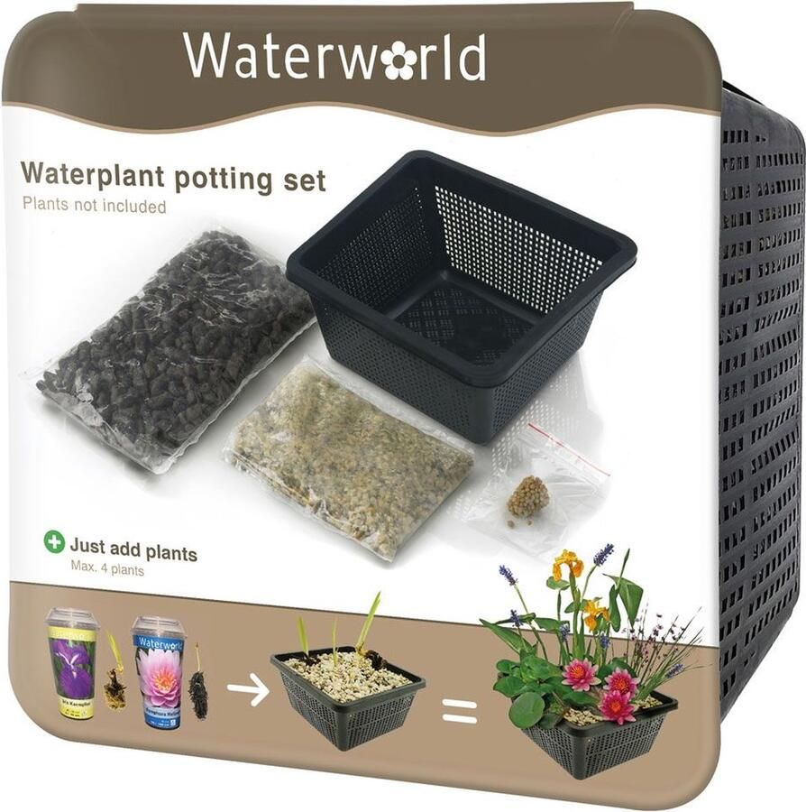 Vdvelde.com Aqua Set Vijvermandje 19 x 19 x 10 cm klei grind en voeding Van der Velde Waterplanten