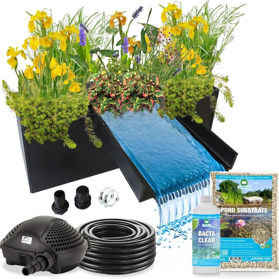 Vdvelde.com Vijverfilter Alternatief: Plantenfilter Met Waterval 100% Natuurlijke Vijver Filterbak Bak 75 x 25 x 25 cm Complete set met 12 planten Maximale doorstroming: 2500 liter uur